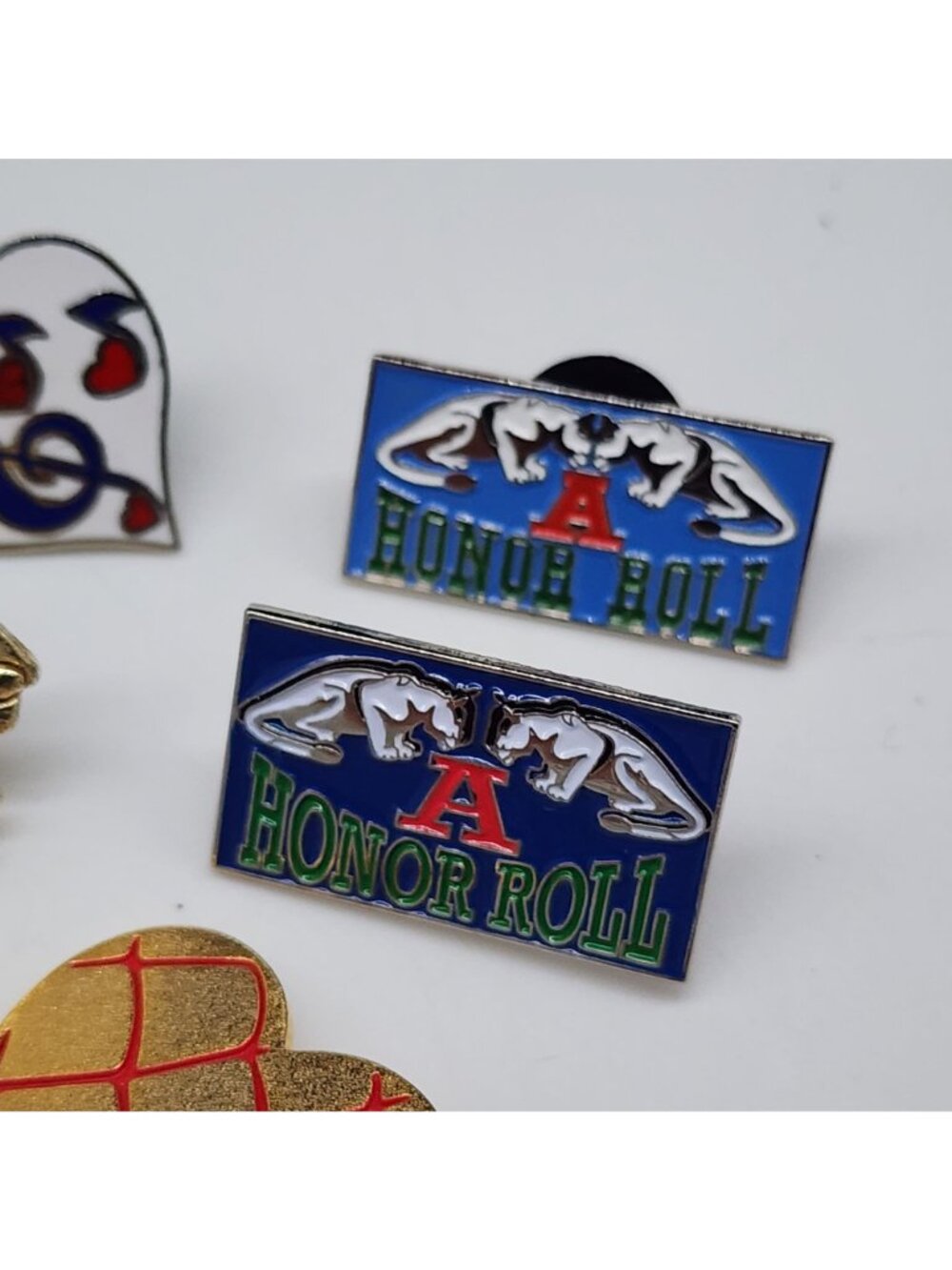Vintage Teacher Enamel Pins Buttons Academic Honor Roll Tragedy Apple Heart USA - Picture 3 of 8